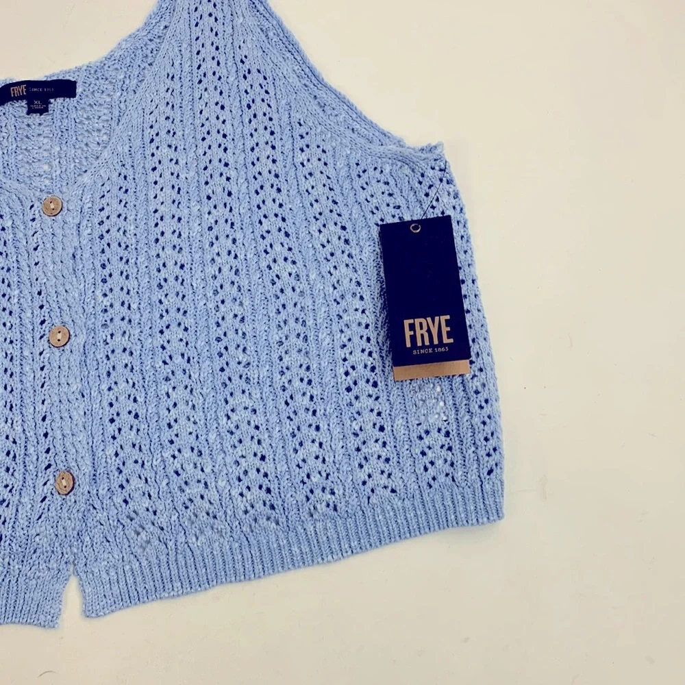 Frye Knit Tank Top XL Slate Blue Button Up New NWT - Picture 9 of 12